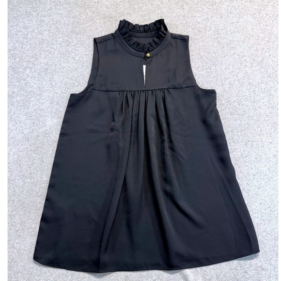 Ann Taylor Tops - Ann Taylor Ruffle Neck Blouse Women XS Black Sleeveless Keyhole Shell NWT Office